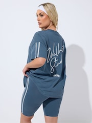 Yours Curve Blue Side Contrast Stripe Shorts - Image 2 of 6