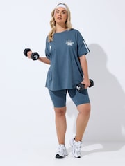 Yours Curve Blue Side Contrast Stripe Shorts - Image 3 of 6