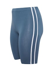 Yours Curve Blue Side Contrast Stripe Shorts - Image 6 of 6