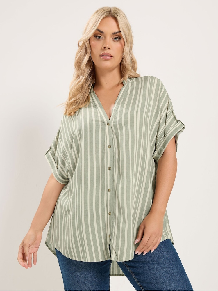 Yours Curve Green Tab Detail Shirt - Image 1 of 6 Yours Curve Green Tab Detail Shirt - Image 1 of 6
