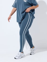 Yours Curve Blue Side Stripe Leggings - Image 1 of 5