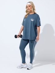Yours Curve Blue Side Stripe Leggings - Image 2 of 5