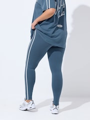 Yours Curve Blue Side Stripe Leggings - Image 3 of 5