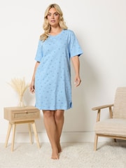 Yours Curve Blue Heart Side Split Night Dress - Image 2 of 5