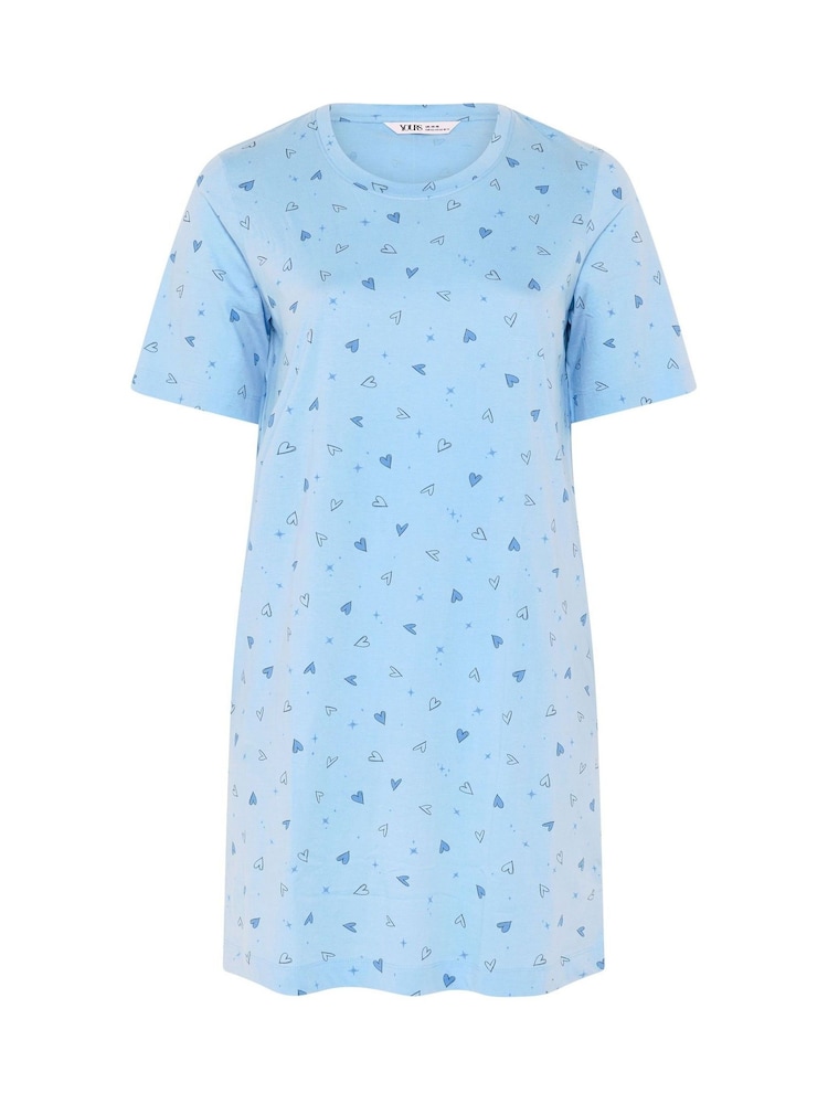 Yours Curve Blue Heart Side Split Night Dress - Image 5 of 5 Yours Curve Blue Heart Side Split Night Dress - Image 5 of 5
