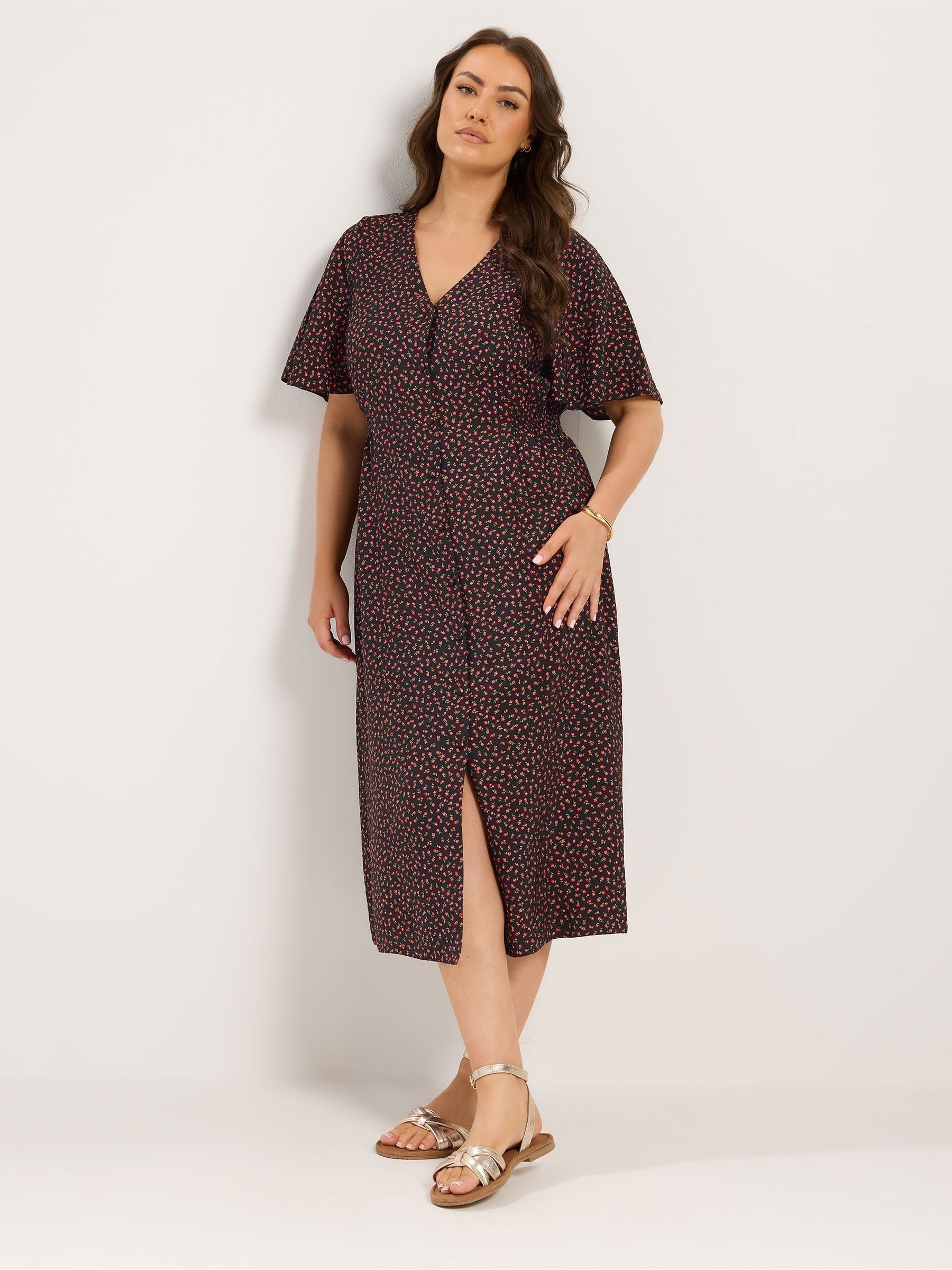 Yours Curve Women's Black Shirred Waist Tea Dress