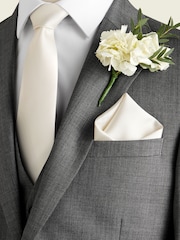 Ivory Cream Slim Silk Tie And Pocket Square Set - Image 1 of 2
