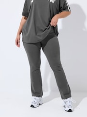 Yours Curve Grey Side Stripe Flared Leggings - Image 1 of 5