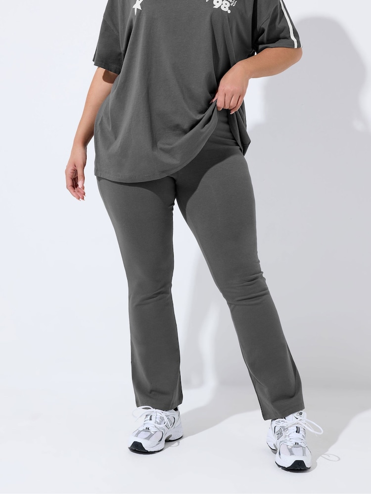 Yours Curve Grey Side Stripe Flared Leggings - Image 1 of 5 Yours Curve Grey Side Stripe Flared Leggings - Image 1 of 5