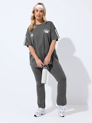 Yours Curve Grey Side Stripe Flared Leggings - Image 2 of 5