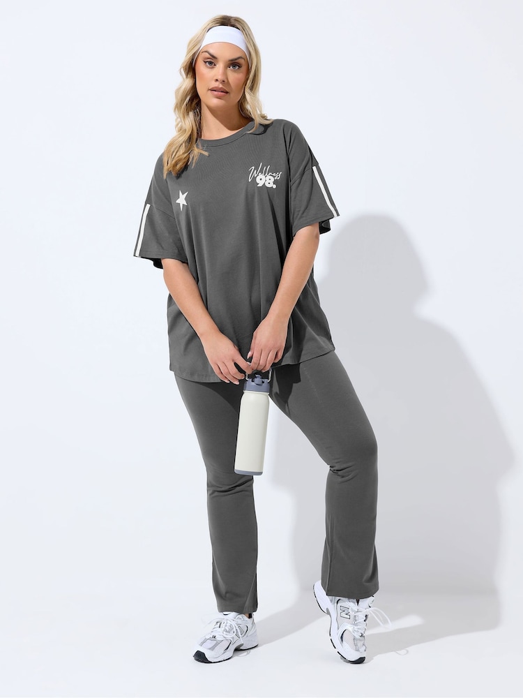 Yours Curve Grey Side Stripe Flared Leggings - Image 2 of 5 Yours Curve Grey Side Stripe Flared Leggings - Image 2 of 5