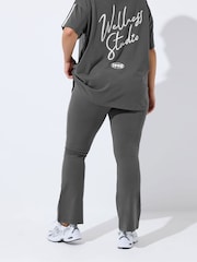Yours Curve Grey Side Stripe Flared Leggings - Image 3 of 5