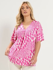 Yours Curve Pink Pleated Front Jersey Top - Image 1 of 6