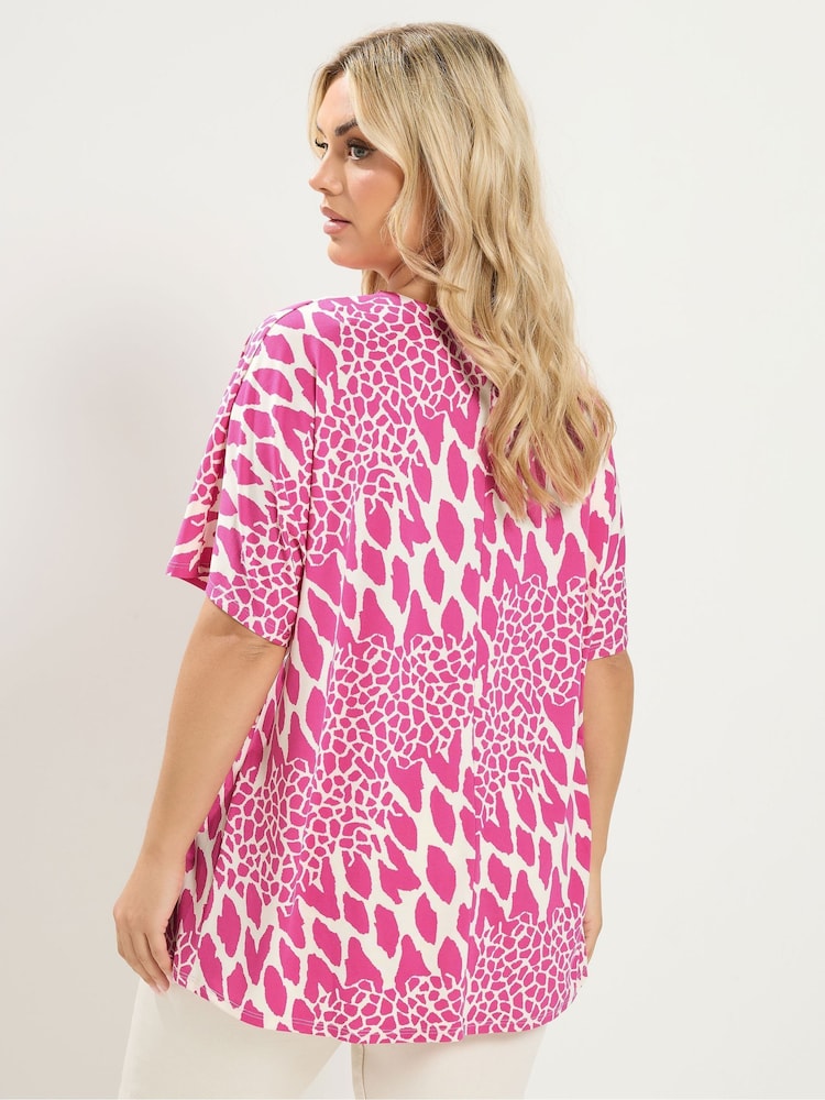 Yours Curve Pink Pleated Front Jersey Top - Image 2 of 6