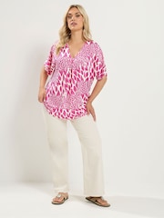 Yours Curve Pink Pleated Front Jersey Top - Image 3 of 6