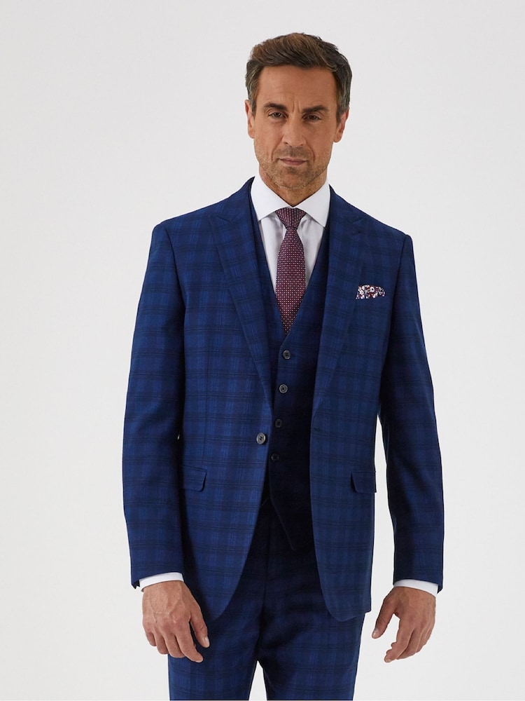 Skopes Blue Slim Fit Felix Check Suit: Jacket - Image 1 of 4