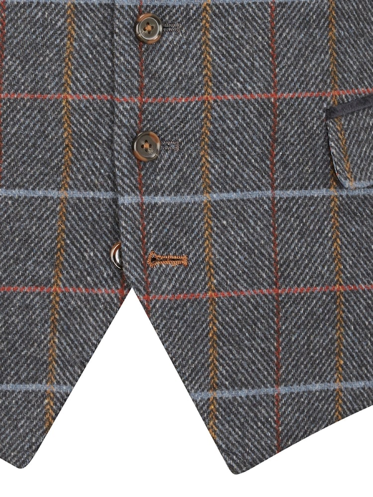 Skopes Grey Doyle Tweed Wool Blend Tailored Fit Suit Waistcoat - Image 4 of 4