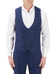 Skopes Blue Felix Check Double Breasted Tailored Fit Suit Waistcoat - Image 1 of 4