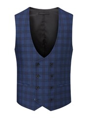 Skopes Blue Felix Check Double Breasted Tailored Fit Suit Waistcoat - Image 3 of 4