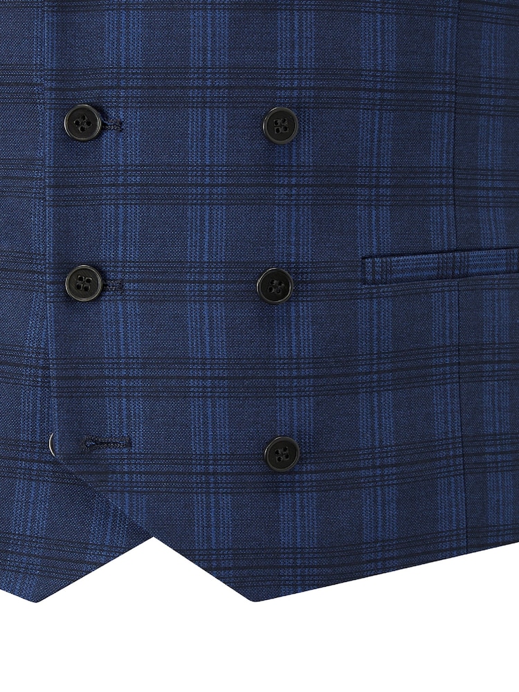 Skopes Blue Felix Check Double Breasted Tailored Fit Suit Waistcoat - Image 4 of 4