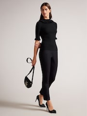 Ted Baker Katella Fitted Black Top With Frill Neck Detail - Image 4 of 5