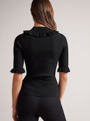 Ted Baker Katella Fitted Black Top With Frill Neck Detail - Image 5 of 5