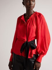 Ted Baker Red  Tryniti Gathered Neck Blouse With Contrast Tie - Image 1 of 5