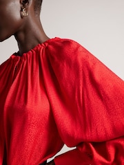 Ted Baker Red  Tryniti Gathered Neck Blouse With Contrast Tie - Image 2 of 5
