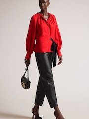 Ted Baker Red  Tryniti Gathered Neck Blouse With Contrast Tie - Image 4 of 5