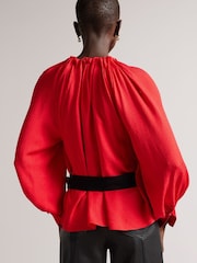 Ted Baker Red  Tryniti Gathered Neck Blouse With Contrast Tie - Image 5 of 5