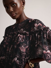 Ted Baker Barnabe Printed Tiered Black Mini Swing Dress - Image 4 of 5