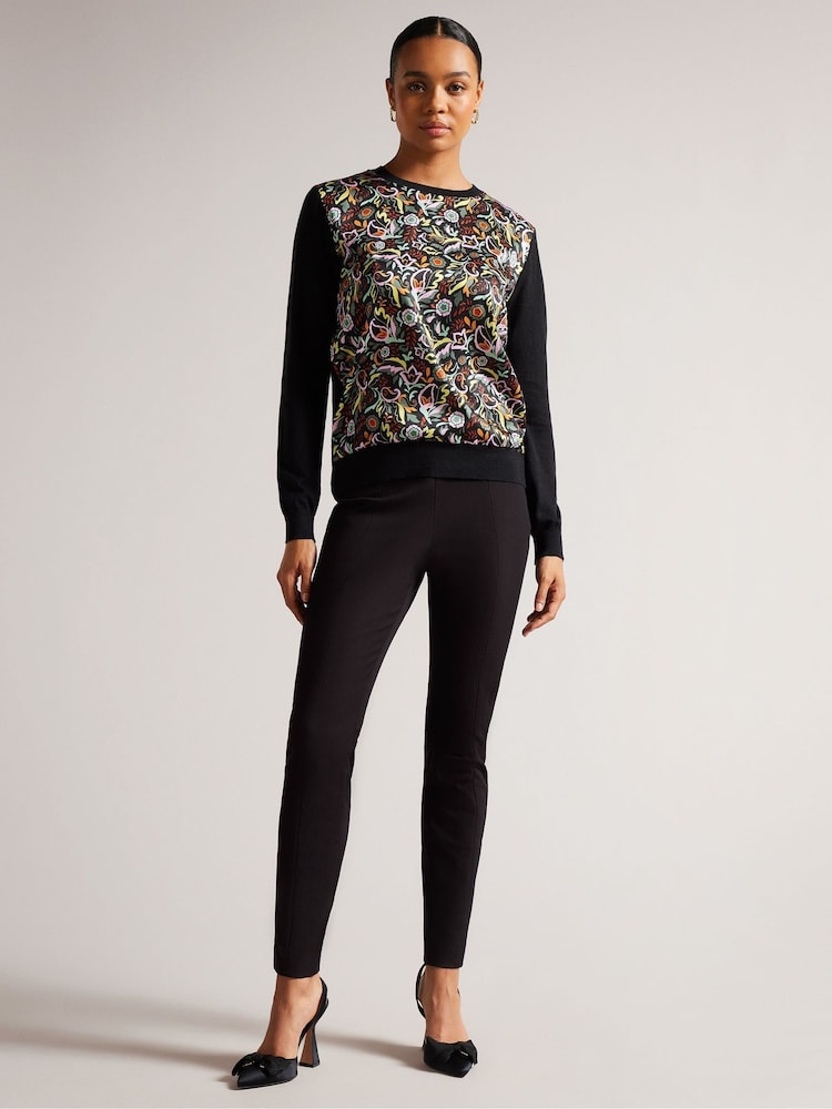 Ted Baker Black Liroi High Waisted Leggings With Faux Popper Detail - Image 1 of 4