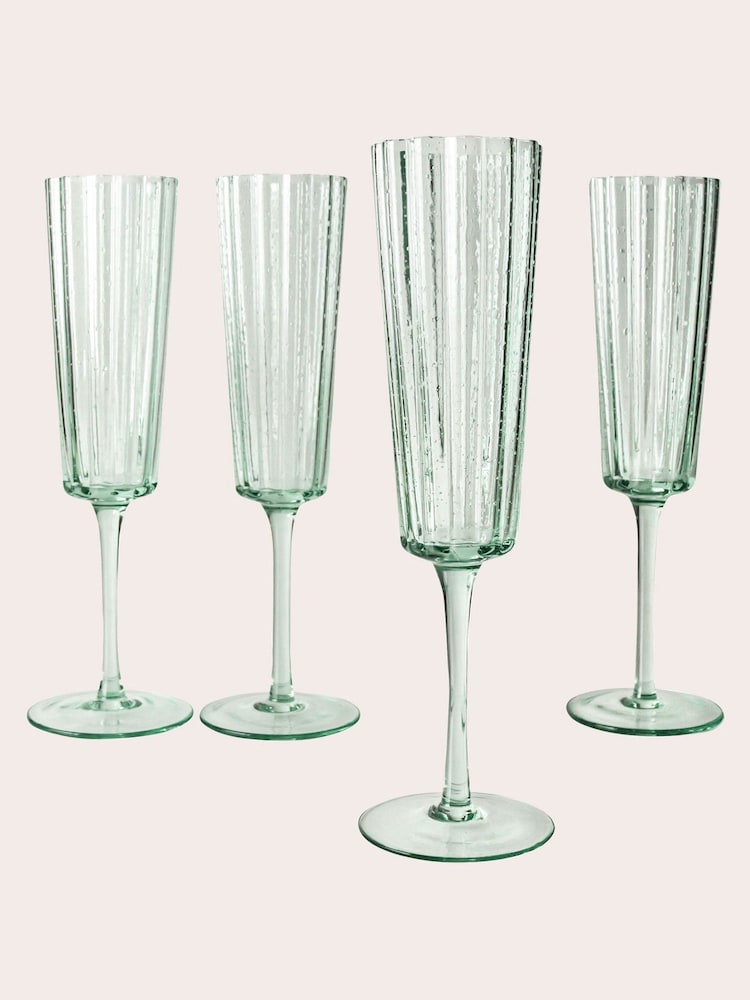 Laura Ashley 4 Pack Green Champagne Glasses - Image 1 of 3