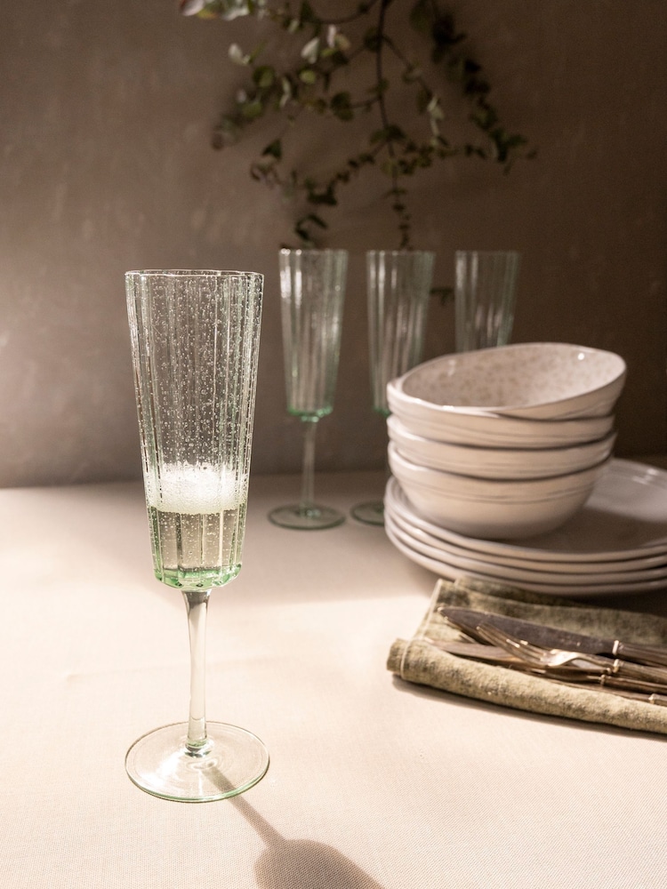 Laura Ashley 4 Pack Green Champagne Glasses - Image 2 of 3