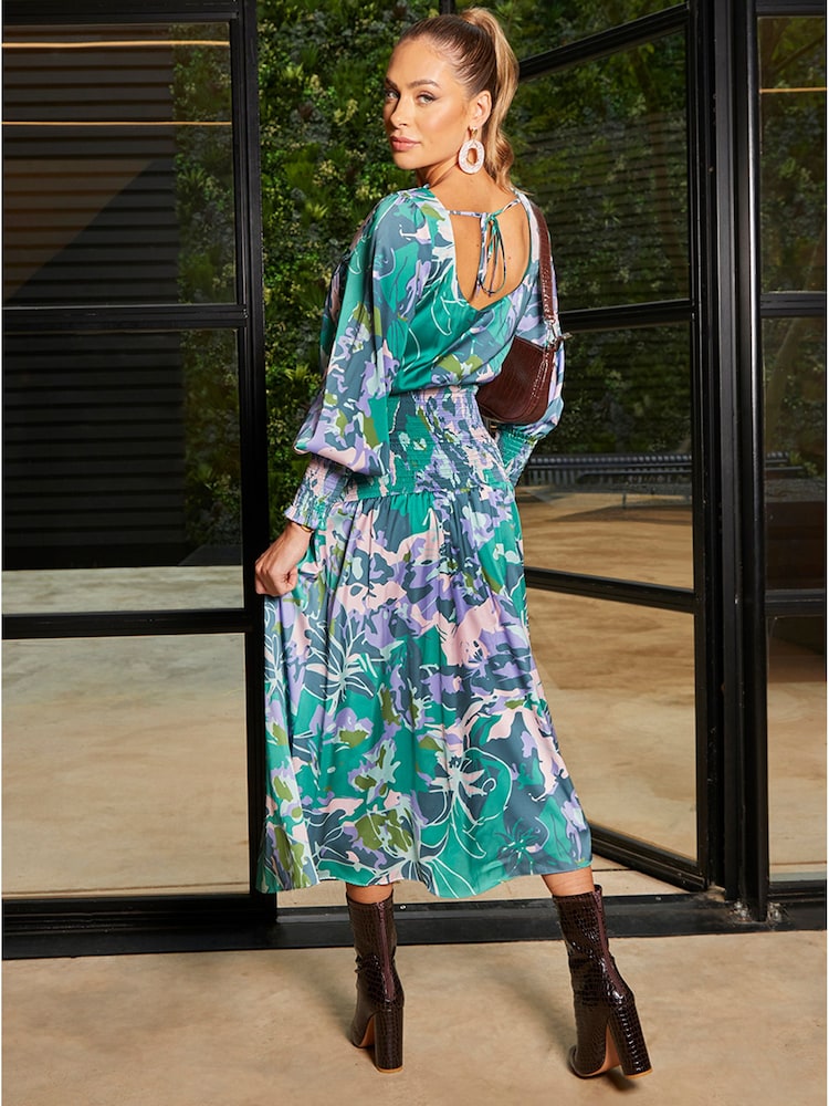 Chi Chi London Green Long Sleeve Floral Abstract Midi Dress - Image 2 of 5 Chi Chi London Green Long Sleeve Floral Abstract Midi Dress - Image 2 of 5