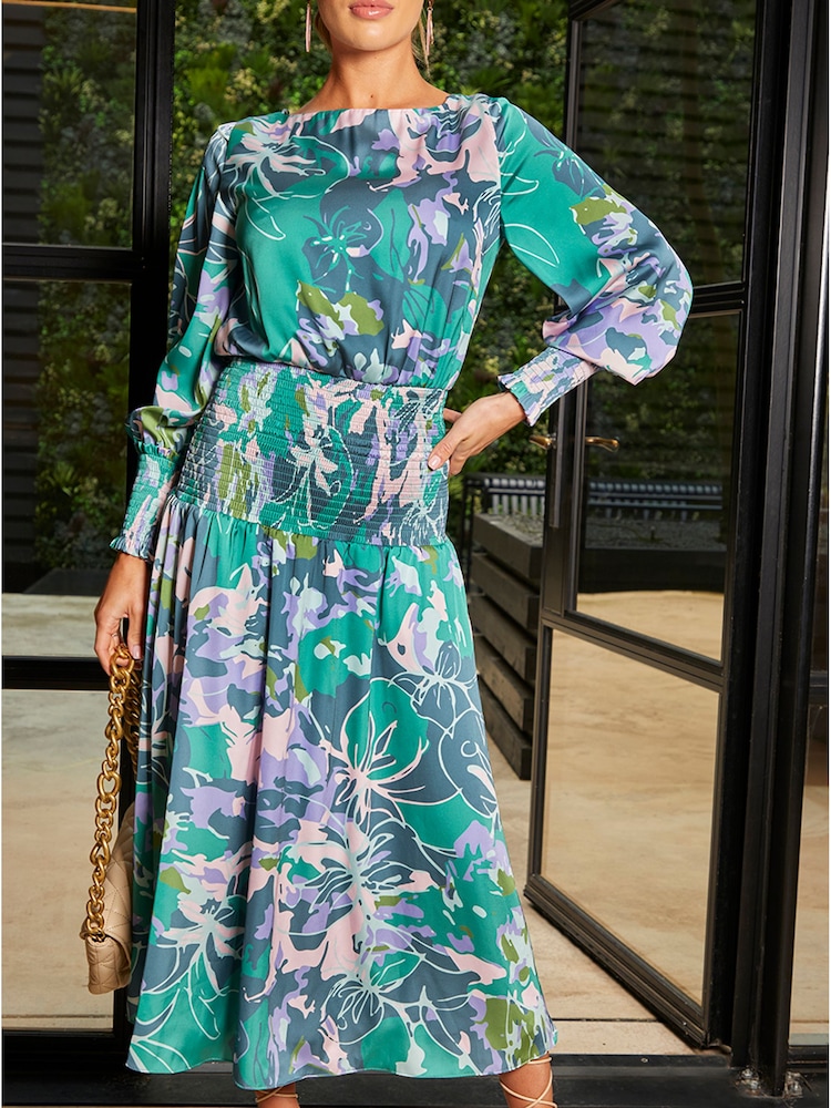 Chi Chi London Green Long Sleeve Floral Abstract Midi Dress - Image 5 of 5 Chi Chi London Green Long Sleeve Floral Abstract Midi Dress - Image 5 of 5