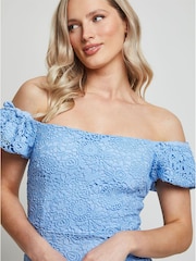 Chi Chi London Blue Bardot Premium Lace Peplum Midi Dress - Image 4 of 4
