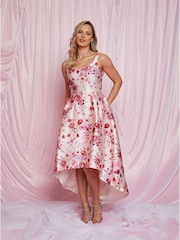 Chi Chi London Pink Cami Floral Dip Hem Dress - Image 1 of 5
