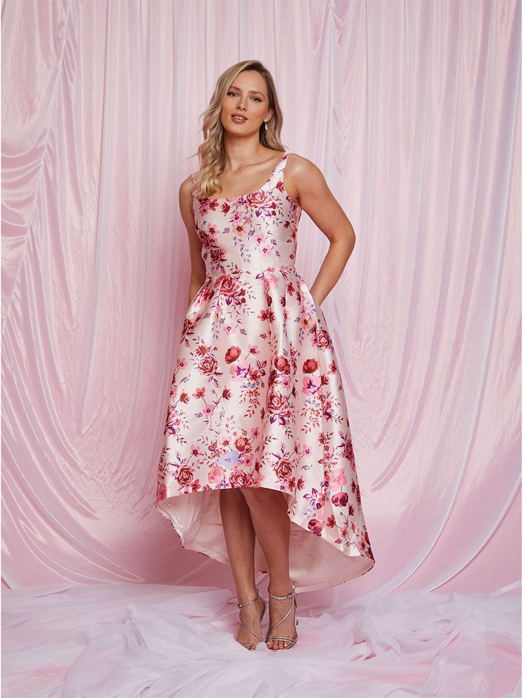 Chi Chi London Pink Cami Floral Dip Hem Dress - Image 1 of 5