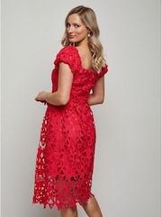 Chi Chi London Pink Bardot Premium Lace Fit and Flare Midi Dress - Image 2 of 4