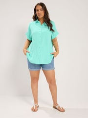 Yours Curve Green Grown On Sleeve Shirt - Image 2 of 5