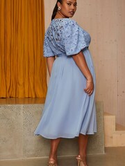 Chi Chi London Blue Curve Puff Sleeve Premium Lace Midi Dress - Image 2 of 4