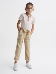 Reiss Camel Joanie 4-9 yrs Paper Bag Cargo Trousers - Image 3 of 7