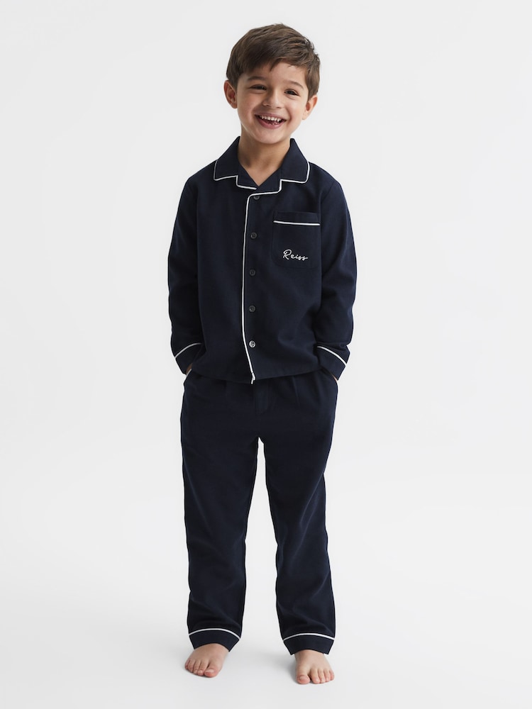Reiss Snooze Pyjama-Oberteil mit Knopfleiste und Paspelierung - Bild 1 von 6