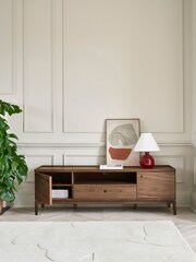 Jasper Conran London Belgrave Walnut Wide TV Unit - Image 1 of 9