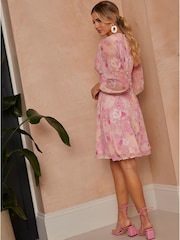 Chi Chi London Pink Long Sleeve Floral Mini Dress - Image 2 of 5