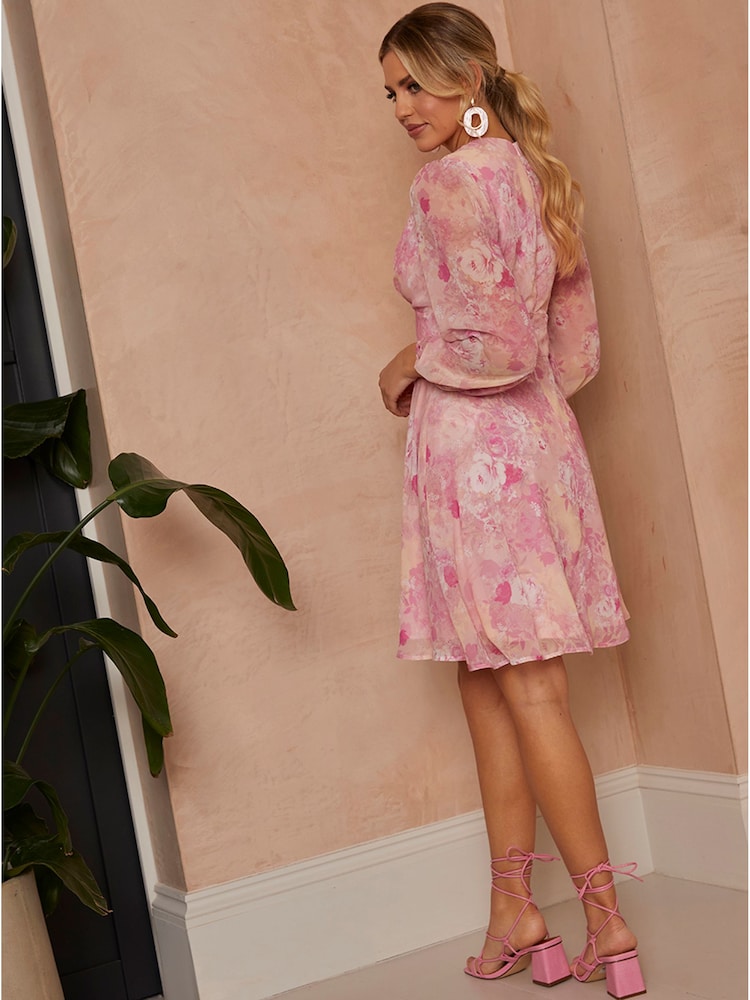 Chi Chi London Pink Long Sleeve Floral Mini Dress - Image 2 of 5