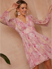 Chi Chi London Pink Long Sleeve Floral Mini Dress - Image 5 of 5
