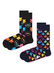 Happy Socks Black 2 Pack Classic Cat Socks - Image 1 of 3