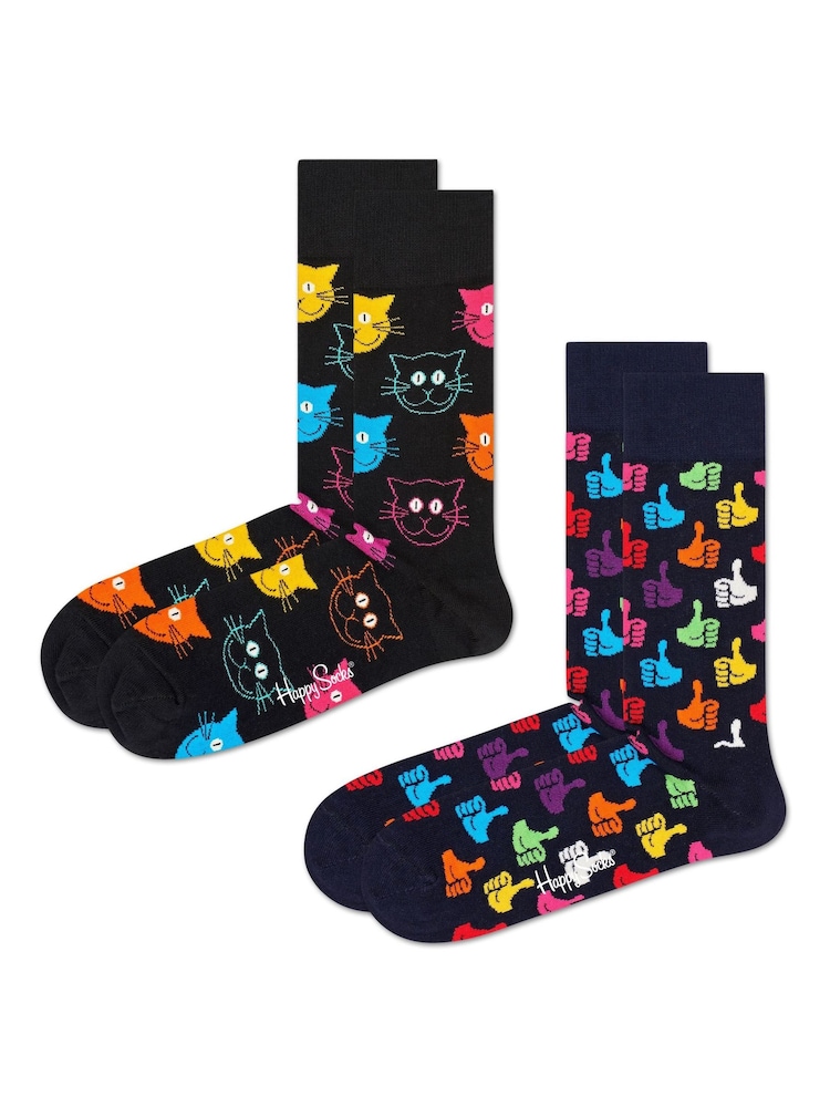 Happy Socks Black 2 Pack Classic Cat Socks - Image 1 of 3